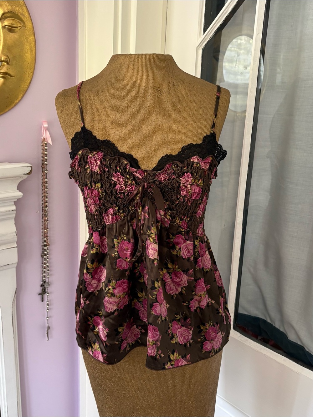 Vintage Betsy Johnson Silk Rose Print Top